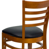 English Elm Commercial Grade Series Ladder Back Cherry Wood Restaurant Chair - Vinyl Seat