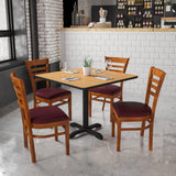 English Elm Commercial Grade Series Ladder Back Cherry Wood Restaurant Chair - Vinyl Seat