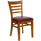 English Elm Commercial Grade Series Ladder Back Cherry Wood Restaurant Chair - Vinyl Seat