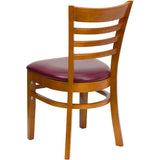 English Elm Commercial Grade Series Ladder Back Cherry Wood Restaurant Chair - Vinyl Seat