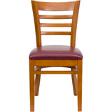 English Elm Commercial Grade Series Ladder Back Cherry Wood Restaurant Chair - Vinyl Seat