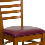 English Elm Commercial Grade Series Ladder Back Cherry Wood Restaurant Chair - Vinyl Seat