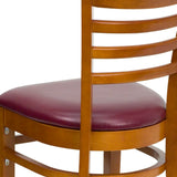 English Elm Commercial Grade Series Ladder Back Cherry Wood Restaurant Chair - Vinyl Seat