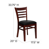 English Elm Commercial Grade Series Ladder Back Mahogany Wood Restaurant Chair - Vinyl Seat