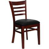 English Elm Commercial Grade Series Ladder Back Mahogany Wood Restaurant Chair - Vinyl Seat