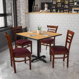 English Elm Commercial Grade Series Ladder Back Mahogany Wood Restaurant Chair - Vinyl Seat