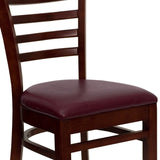 English Elm Commercial Grade Series Ladder Back Mahogany Wood Restaurant Chair - Vinyl Seat