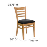 English Elm Commercial Grade Series Ladder Back Natural Wood Restaurant Chair - Vinyl Seat