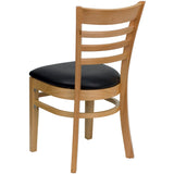 English Elm Commercial Grade Series Ladder Back Natural Wood Restaurant Chair - Vinyl Seat