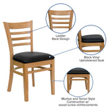 English Elm Commercial Grade Series Ladder Back Natural Wood Restaurant Chair - Vinyl Seat