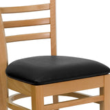 English Elm Commercial Grade Series Ladder Back Natural Wood Restaurant Chair - Vinyl Seat