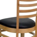 English Elm Commercial Grade Series Ladder Back Natural Wood Restaurant Chair - Vinyl Seat