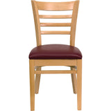 English Elm Commercial Grade Series Ladder Back Natural Wood Restaurant Chair - Vinyl Seat