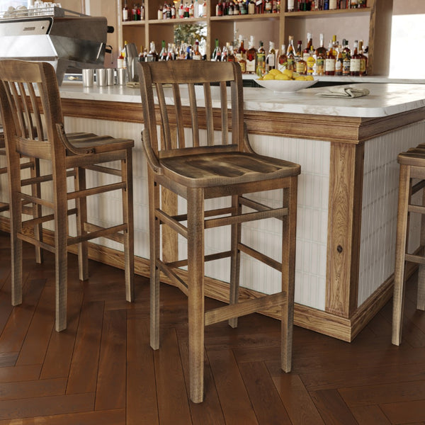 English Elm Commercial Grade School House Back Wood Restaurant Barstool