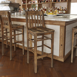 English Elm Commercial Grade School House Back Wood Restaurant Barstool