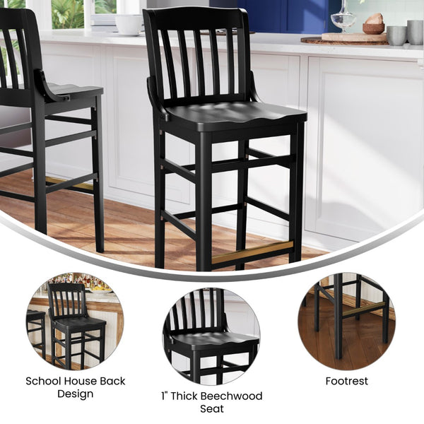 English Elm Commercial Grade School House Back Wood Restaurant Barstool