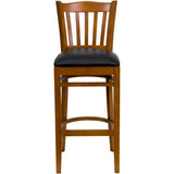 English Elm Commercial Grade Series Vertical Slat Back Cherry Wood Restaurant Barstool - Vinyl Seat