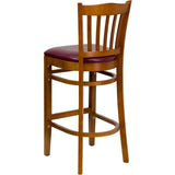 English Elm Commercial Grade Series Vertical Slat Back Cherry Wood Restaurant Barstool - Vinyl Seat