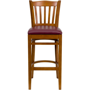 English Elm Commercial Grade Series Vertical Slat Back Cherry Wood Restaurant Barstool - Vinyl Seat