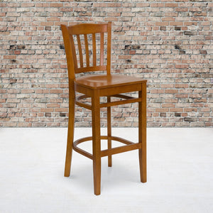 English Elm Commercial Grade Series Vertical Slat Back Cherry Wood Restaurant Barstool