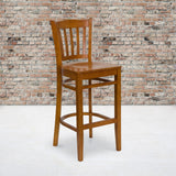 Commercial Grade Series Vertical Slat Back Cherry Wood Restaurant Barstool