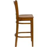 English Elm Commercial Grade Series Vertical Slat Back Cherry Wood Restaurant Barstool