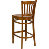 English Elm Commercial Grade Series Vertical Slat Back Cherry Wood Restaurant Barstool