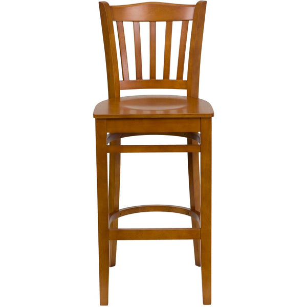 English Elm Commercial Grade Series Vertical Slat Back Cherry Wood Restaurant Barstool
