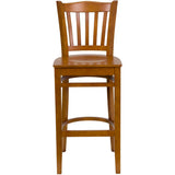 English Elm Commercial Grade Series Vertical Slat Back Cherry Wood Restaurant Barstool