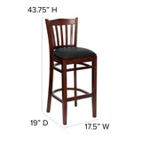 English Elm Commercial Grade Series Vertical Slat Back Mahogany Wood Restaurant Barstool - Vinyl Seat