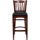 English Elm Commercial Grade Series Vertical Slat Back Mahogany Wood Restaurant Barstool - Vinyl Seat