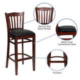 English Elm Commercial Grade Series Vertical Slat Back Mahogany Wood Restaurant Barstool - Vinyl Seat