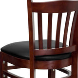 English Elm Commercial Grade Series Vertical Slat Back Mahogany Wood Restaurant Barstool - Vinyl Seat