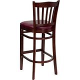 English Elm Commercial Grade Series Vertical Slat Back Mahogany Wood Restaurant Barstool - Vinyl Seat