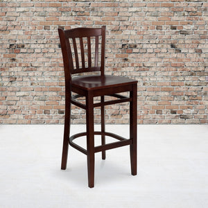 English Elm Commercial Grade Series Vertical Slat Back Mahogany Wood Restaurant Barstool