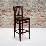 Commercial Grade Series Vertical Slat Back Mahogany Wood Restaurant Barstool