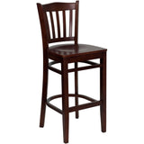 English Elm Commercial Grade Series Vertical Slat Back Mahogany Wood Restaurant Barstool