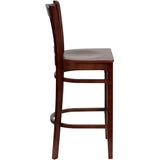 English Elm Commercial Grade Series Vertical Slat Back Mahogany Wood Restaurant Barstool