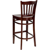 English Elm Commercial Grade Series Vertical Slat Back Mahogany Wood Restaurant Barstool