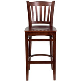 English Elm Commercial Grade Series Vertical Slat Back Mahogany Wood Restaurant Barstool