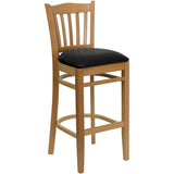 English Elm Commercial Grade Series Vertical Slat Back Natural Wood Restaurant Barstool - Vinyl Seat