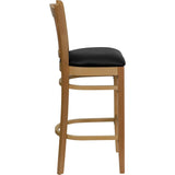 English Elm Commercial Grade Series Vertical Slat Back Natural Wood Restaurant Barstool - Vinyl Seat