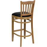 English Elm Commercial Grade Series Vertical Slat Back Natural Wood Restaurant Barstool - Vinyl Seat