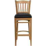 English Elm Commercial Grade Series Vertical Slat Back Natural Wood Restaurant Barstool - Vinyl Seat