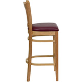 English Elm Commercial Grade Series Vertical Slat Back Natural Wood Restaurant Barstool - Vinyl Seat