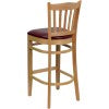 English Elm Commercial Grade Series Vertical Slat Back Natural Wood Restaurant Barstool - Vinyl Seat