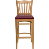 English Elm Commercial Grade Series Vertical Slat Back Natural Wood Restaurant Barstool - Vinyl Seat