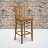 English Elm Commercial Grade Series Vertical Slat Back Wood Restaurant Barstool