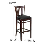 English Elm Commercial Grade Series Vertical Slat Back Walnut Wood Restaurant Barstool - Vinyl Seat