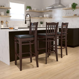 English Elm Commercial Grade Series Vertical Slat Back Walnut Wood Restaurant Barstool - Vinyl Seat